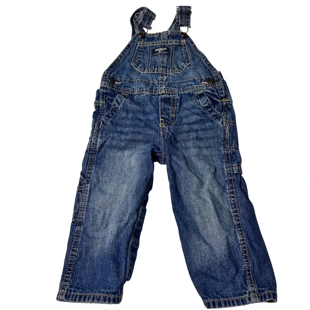 Denim Bib Overalls OshKosh Bgosh Medium Wash Blue‎ Carpenter Style 18M Spring